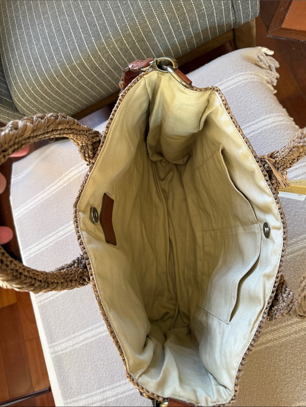 NWT IBELIV Rary Dark Tea Woven Raffia Tote Bag Leather Strap Luxury Summer - Picture 12 of 12